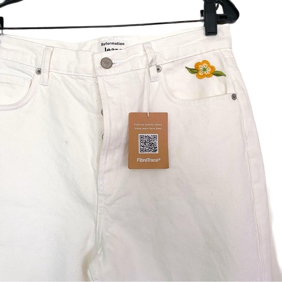 Reformation Cynthia High-Rise Straight Jeans Rigid Denim Flora Embroidery 29 GUC - Picture 5 of 10